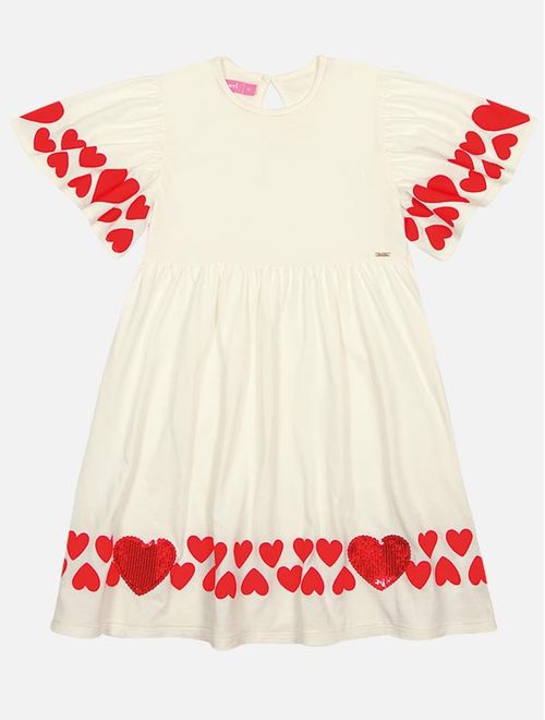 Vestido Infantil Menina Corações Vermelho Mundo Cinti