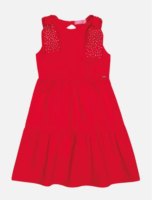 Vestido Infantil Menina Laço Com Strass Vermelho Mundo Cinti