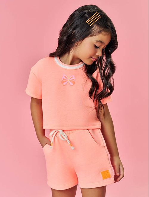 Conjunto Infantil Menina Monocromático Borboleta Laranja Neon Mundo Cinti