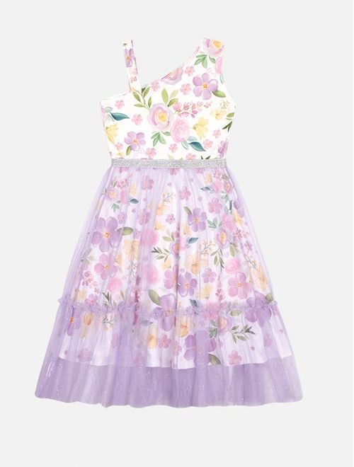 Vestido Infantil Menina Floral Com Tule Lilás Mundo Cinti