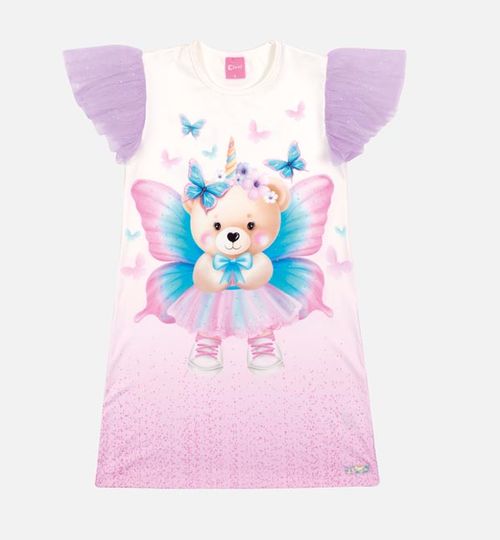 Vestido Infantil Menina Ursinho Borboleta Rosa Mundo Cinti