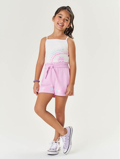 Conjunto Infantil Menina Blusa E Short Coqueiros Lilás Mundo Cinti