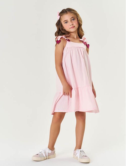 Vestido Infantil Menina Com Laço Rosa Mundo Cinti