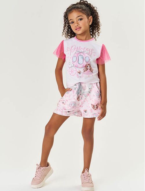 Conjunto Infantil Menina Blusa Princess E Short Rosa Mundo Cinti