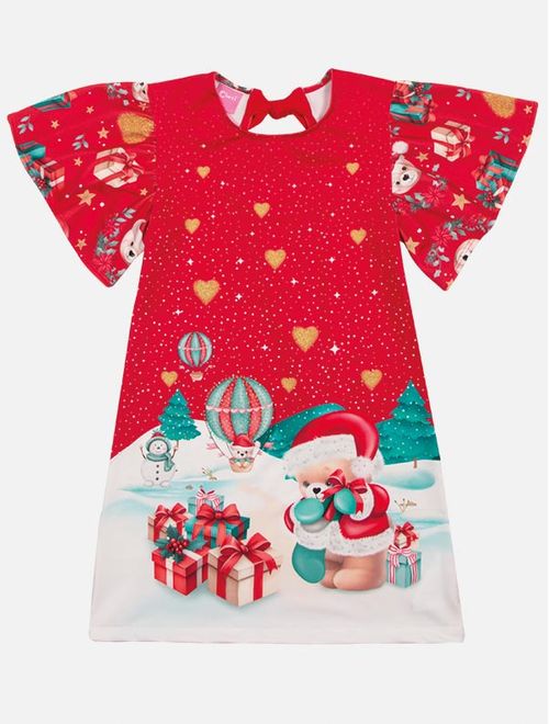 Vestido Infantil Menina Natal Vermelho Mundo Cinti