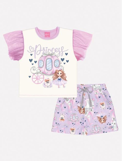 Conjunto Infantil Menina Blusa Princess E Short Lilás Mundo Cinti