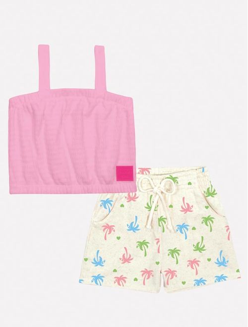 Conjunto Infantil Menina Blusa E Short Coqueiros Rosa Mundo Cinti