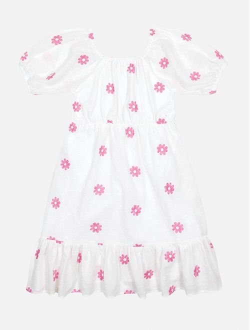 Vestido Infantil Menina Bordado Flor Branco Mundo Cinti