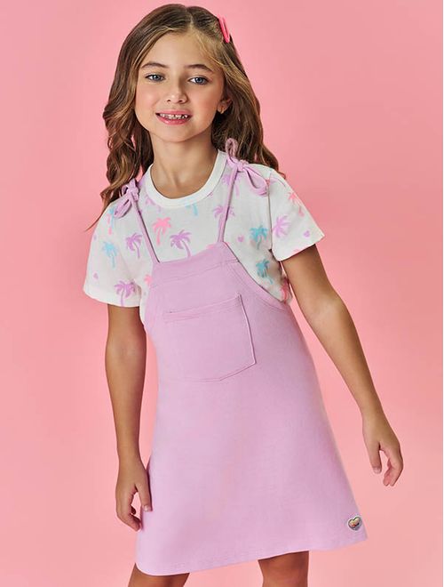 Conjunto Infantil Menina Blusa Coqueiros E Salopete Verde Mundo Cinti