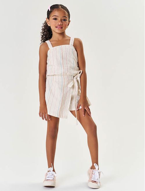 Conjunto Infantil Menina Blusa E Short-Saia Listrado Natural Mundo Cinti