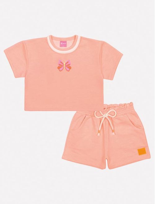 Conjunto Infantil Menina Monocromático Borboleta Laranja Neon Mundo Cinti