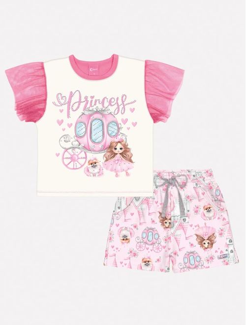 Conjunto Infantil Menina Blusa Princess E Short Rosa Mundo Cinti