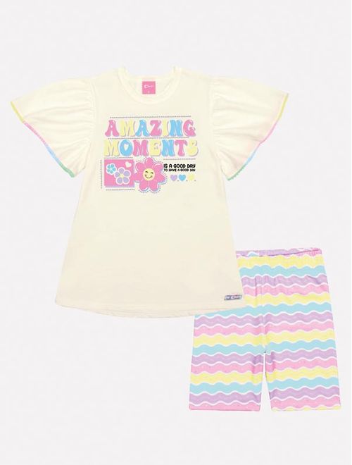 Conjunto Infantil Menina Blusa E Ciclista Arco-Íris Lilás Mundo Cinti