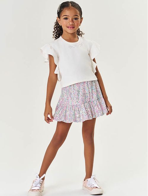 Conjunto Infantil Menina Blusa E Saia-Short Paetê Natural Mundo Cinti