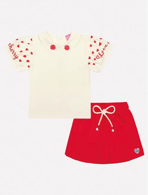 Conjunto Infantil Menina Blusa E Short-Saia Tutti-Frutti Vermelho Mundo Cinti