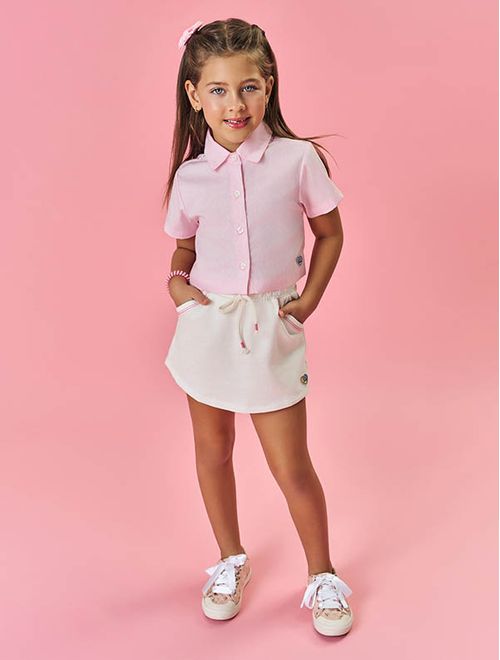 Camisa Infantil Menina Tutti-Frutti Estampa Costas Rosa Mundo Cinti