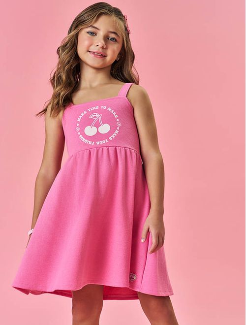 Vestido Infantil Menina Tutti-Frutti Com Laço Costas Rosa Mundo Cinti