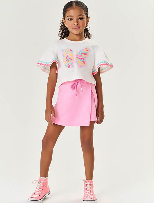 Conjunto Infantil Menina Blusa Borboleta E Short-Saia Laranja Neon Mundo Cinti