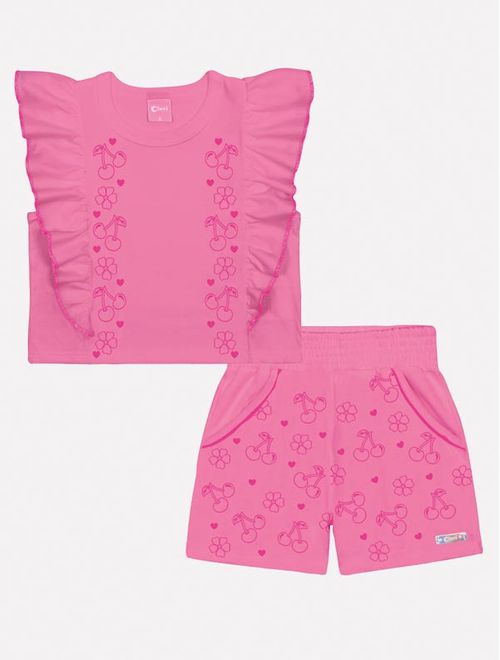 Conjunto Infantil Menina Tutti-Frutti Blusa E Short Rosa Mundo Cinti