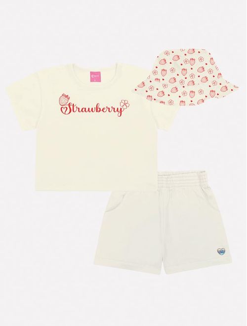 Conjunto Infantil Menina Tutti-Frutti Blusa, Short E Bucket Natural Mundo Cinti