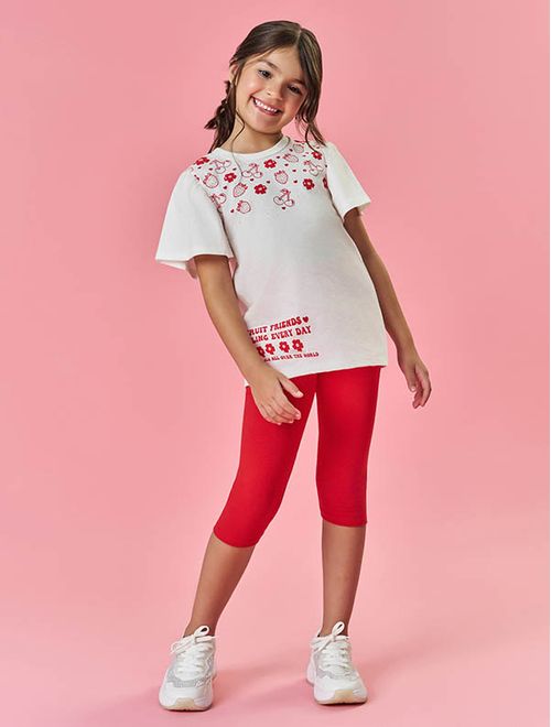 Conjunto Infantil Menina Tutti-Frutti Blusa E Calça Capri Vermelho Mundo Cinti