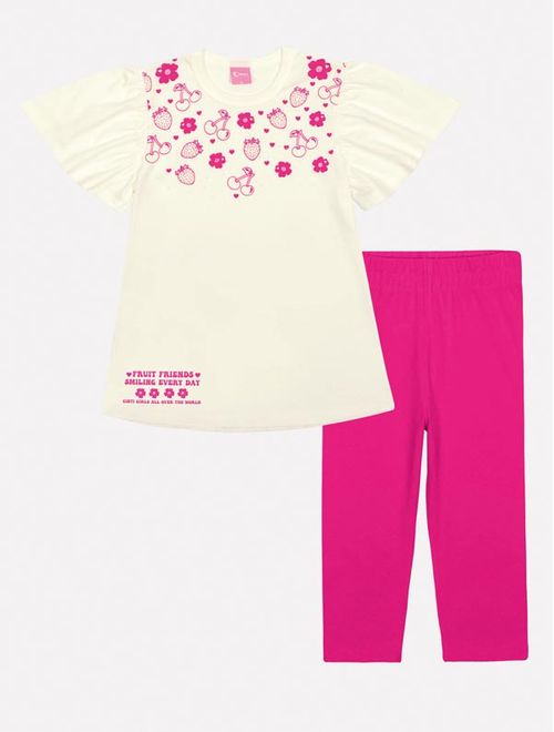 Conjunto Infantil Menina Tutti-Frutti Blusa E Calça Capri Pink Mundo Cinti