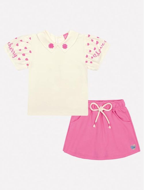 Conjunto Infantil Menina Blusa E Short-Saia Tutti-Frutti Rosa Mundo Cinti