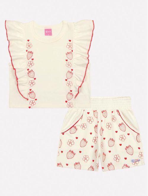 Conjunto Infantil Menina Tutti-Frutti Blusa E Short Natural Mundo Cinti