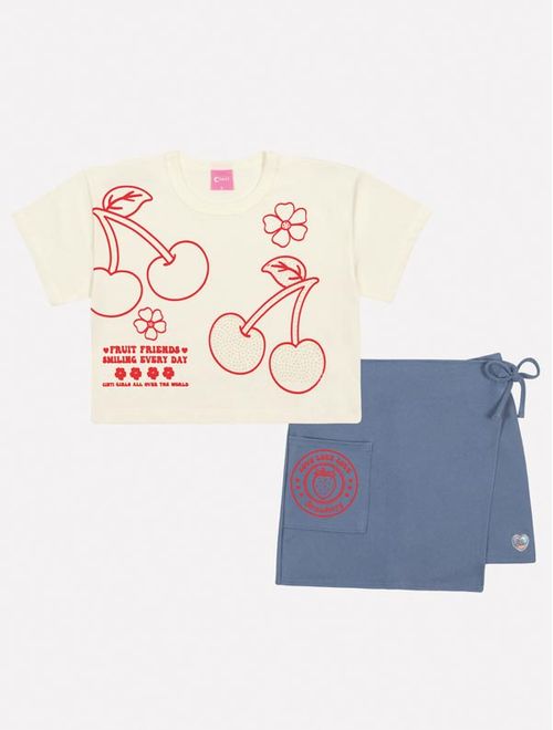 Conjunto Infantil Menina Tutti-Frutti Blusa E Short-Saia Vermelho Mundo Cinti