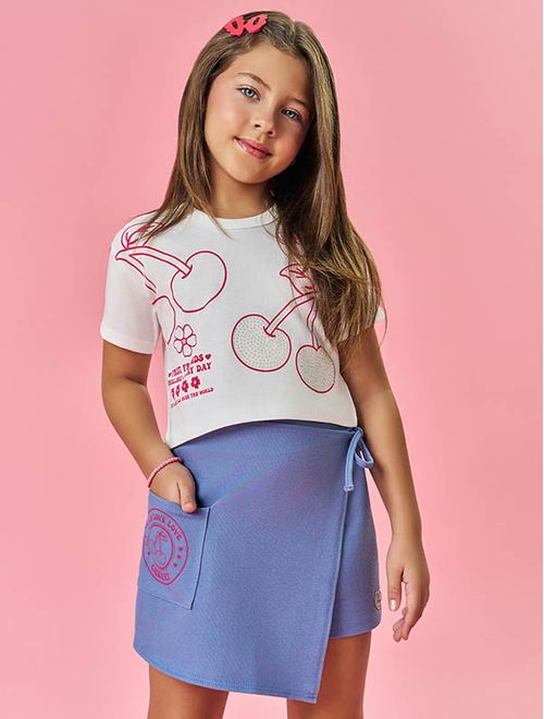 Conjunto Infantil Menina Tutti-Frutti Blusa E Short-Saia Rosa Mundo Cinti