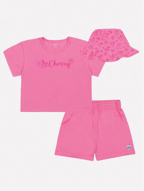 Conjunto Infantil Menina Tutti-Frutti Blusa, Short E Bucket Rosa Mundo Cinti