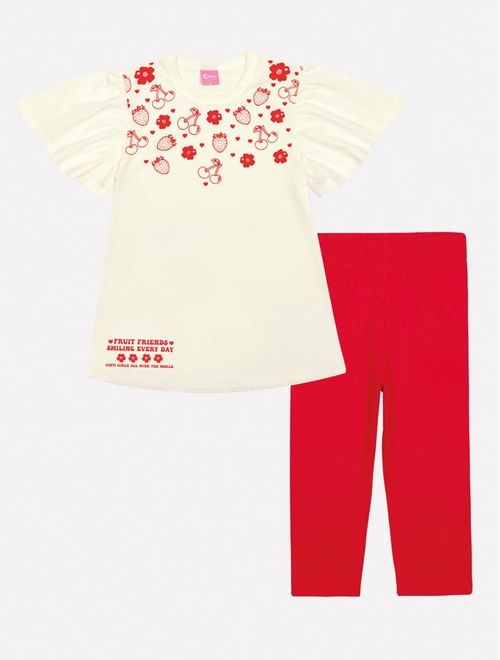 Conjunto Infantil Menina Tutti-Frutti Blusa E Calça Capri Vermelho Mundo Cinti