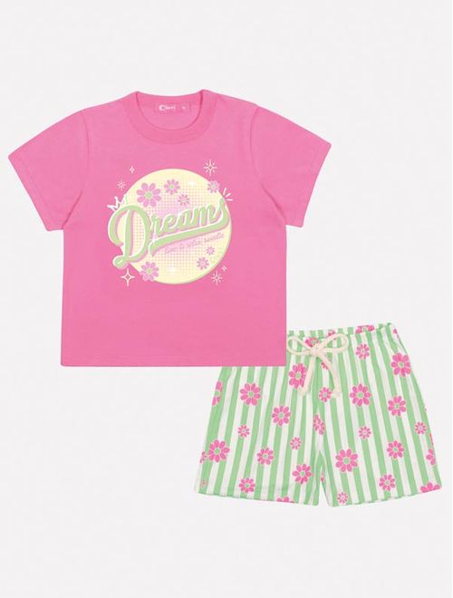 Pijama Infantil Menina Blusa E Short Dreams Rosa E Verde Mundo Cinti