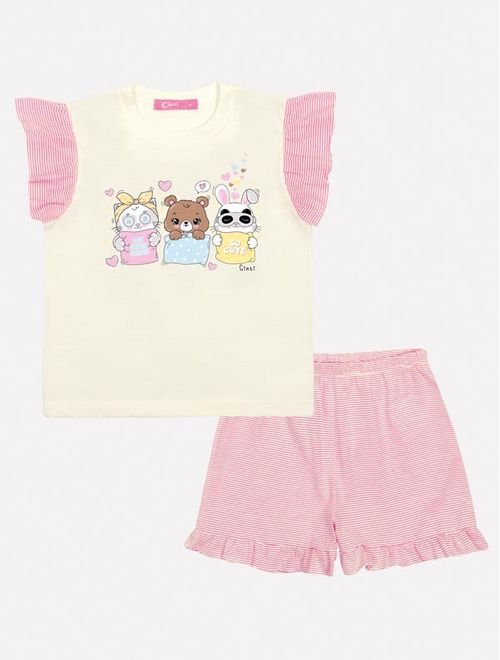 Pijama Infantil Menina Blusa E Short Listrado Rosa Mundo Cinti