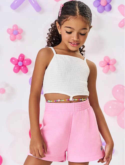 Conjunto Infantil Menina Blusa Com Miçangas E Short Rosa Mundo Cinti