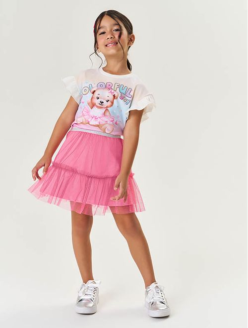 Conjunto Infantil Menina Blusa E Saia-Short Colorful Rosa Mundo Cinti