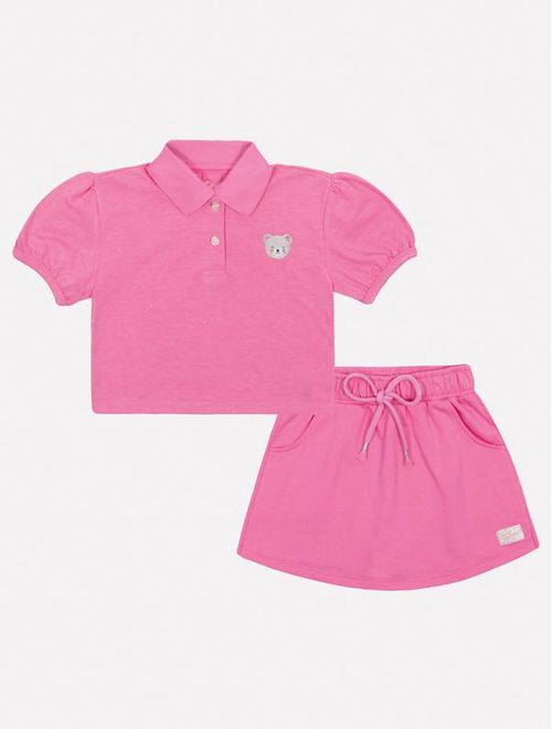 Conjunto Infantil Menina Camisa Polo E Short-Saia Rosa Mundo Cinti