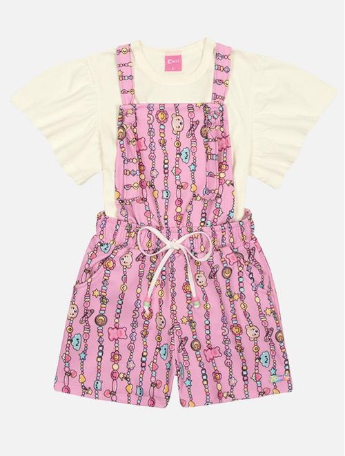 Conjunto Infantil Menina Blusa E Jardineira Cute Rosa Mundo Cinti