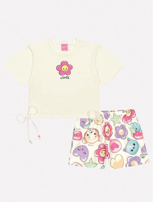 Conjunto Infantil Menina Blusa E Short Cute Natural Mundo Cinti