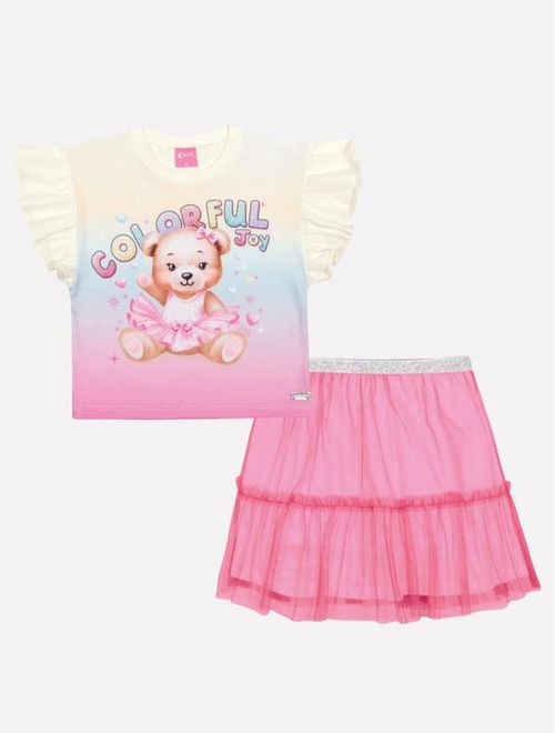 Conjunto Infantil Menina Blusa E Saia-Short Colorful Rosa Mundo Cinti