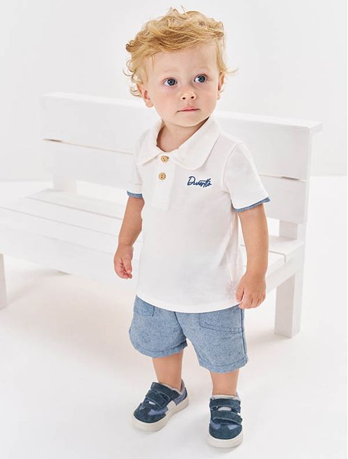 Conjunto Bebê Menino Camisa Polo E Bermuda Natural E Azul Divertto