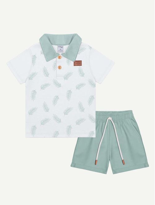 Conjunto Bebê Infantil Camisa Polo Folhas E Bermuda Verde Divertto
