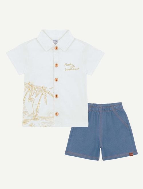 Conjunto Bebê Menino Camisa Coqueiro E Bermuda Branco E Azul Divertto