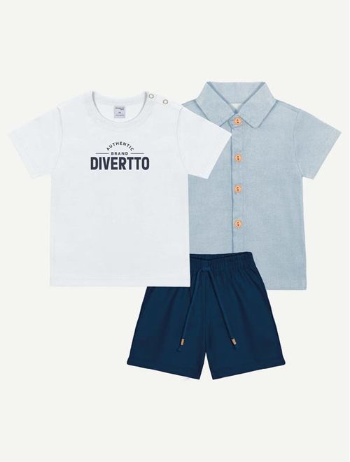 Conjunto Bebê Menino Camiseta Authentic, Bermuda E Camisa Branco Divertto