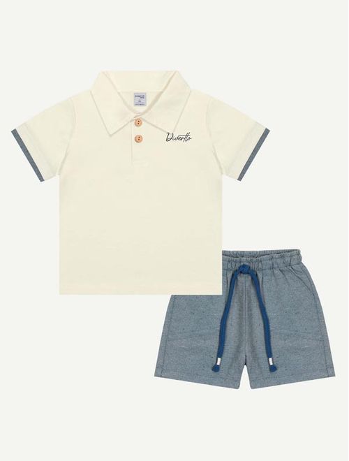 Conjunto Bebê Menino Camisa Polo E Bermuda Natural E Azul Divertto