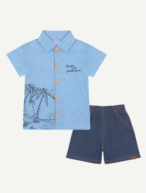 Conjunto Bebê Menino Camisa Coqueiro E Bermuda Azul Divertto