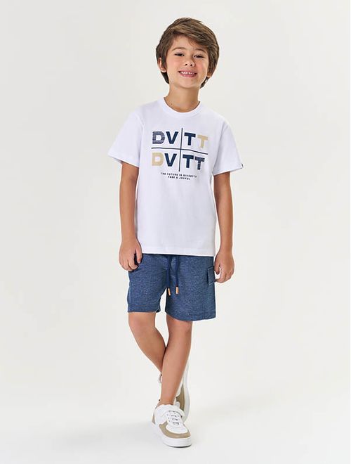 Conjunto Infantil Menino Camiseta Cvtt E Bermuda Branco Divertto