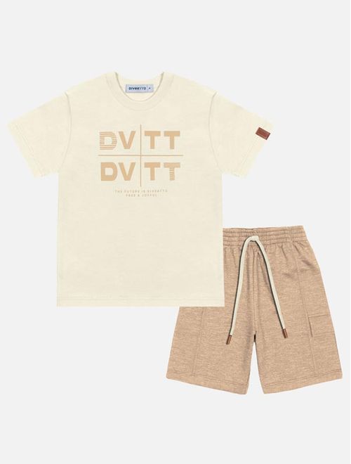 Conjunto Infantil Menino Camiseta Cvtt E Bermuda Bege Divertto