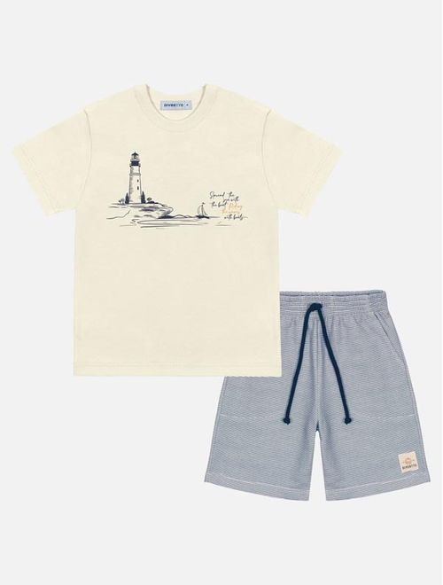 Conjunto Infantil Menino Camiseta Farol E Bermuda Natural Divertto