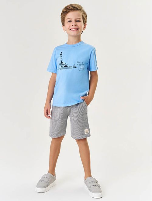 Conjunto Infantil Menino Camiseta Farol E Bermuda Azul Divertto